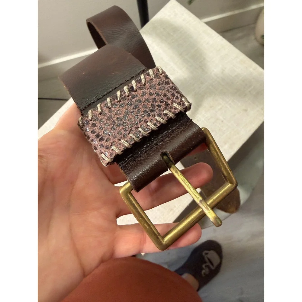 banana republic wide belt leather 90s animal snakeskin retro‎ basics brown brass